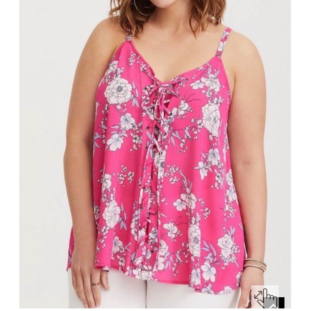 Torrid Sophie Floral Georgette Lace Up Cami 1X Boho Romantic Plus Pink